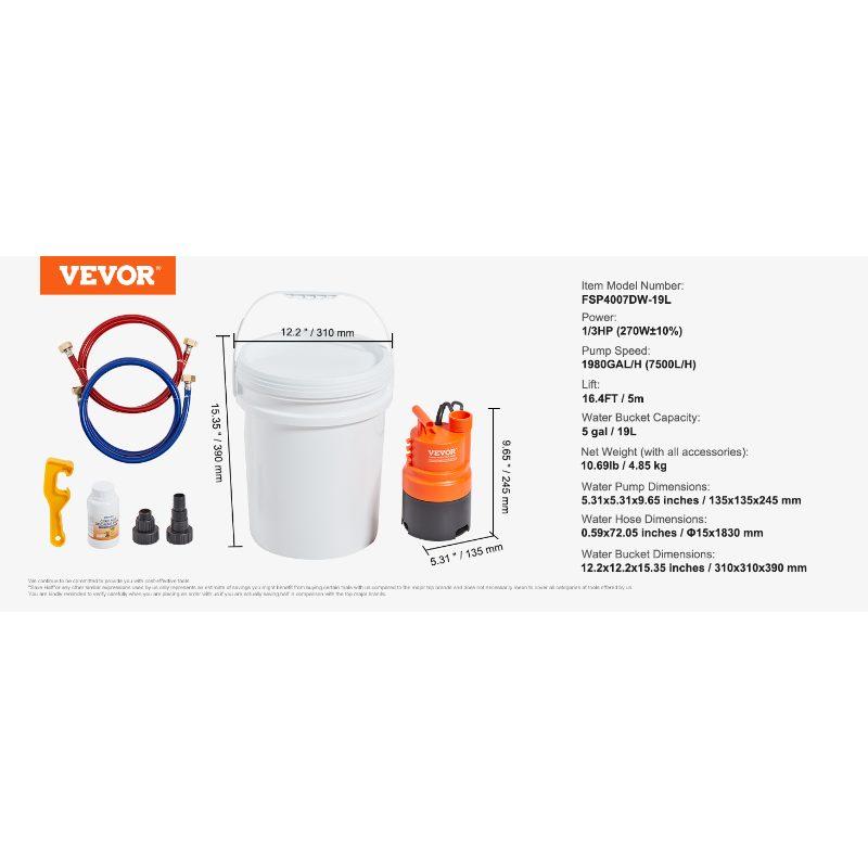 VEVOR Tankless Water Heater Flushing Kit, Includes Efficient Pump 5 Gallon Pail 2 Hoses Descaling Powder, Wrench and Adapter for Quick Install Easy to Start, Water Heater Flush Kit