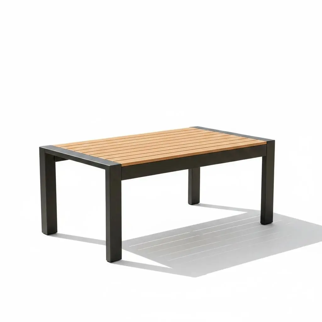 All-Weather Aluminum Patio Coffee Table – Rectangular Outdoor Table – Realistic Wood-Look Top – Durable Metal Deck, Garden & Poolside Furniture – Dark Gray Spray Plastic