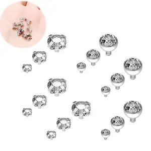 18Pcs 14G G23 Implant Grade Titanium Dermal Anchor Tops, Internally Threaded Clear CZ Gem Micro Dermal Tops Mixed 2mm 3mm 4mm for Men Women Skin Piercing Jewelry