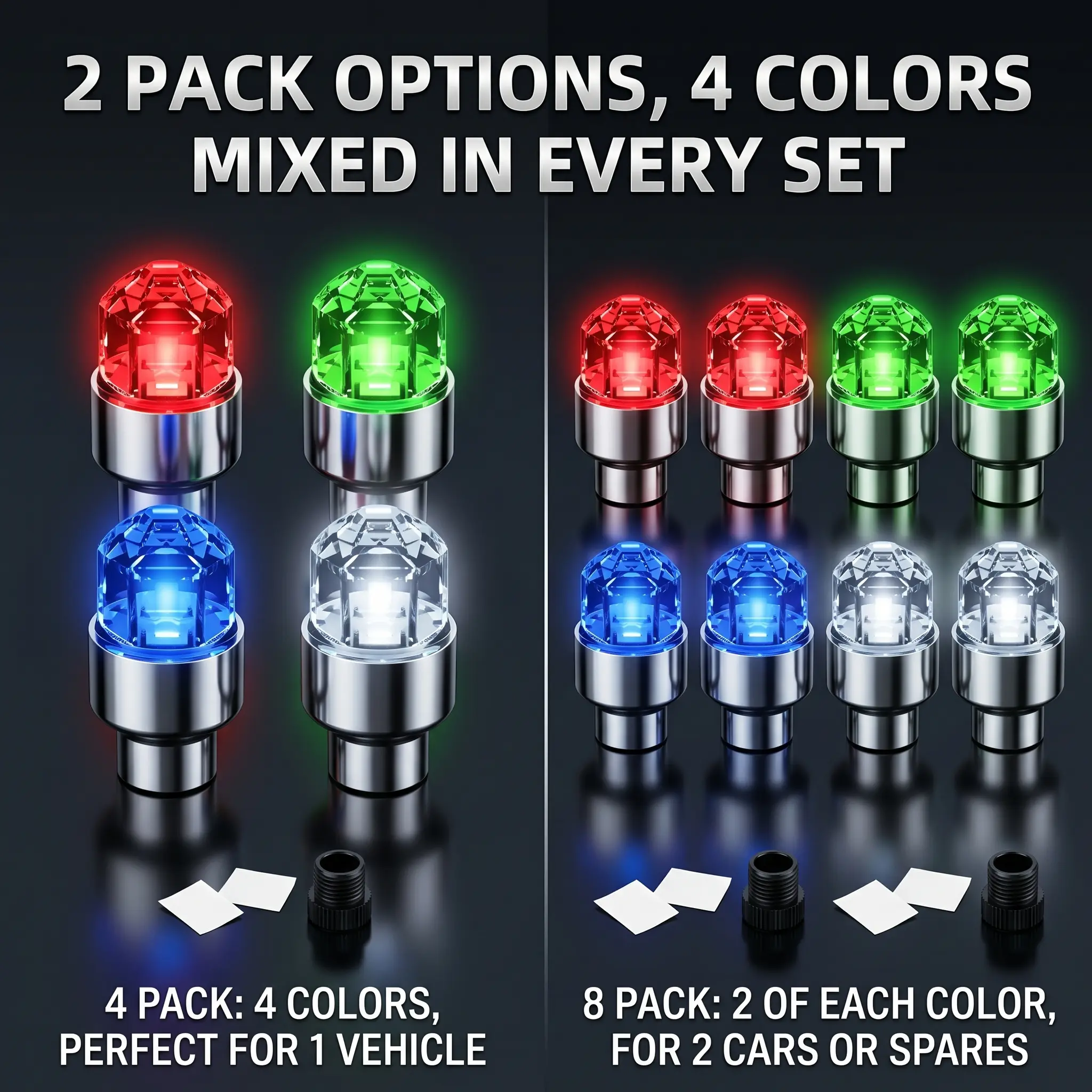 Universal LED Tire Valve Stem Light Caps, 4 Pack 8 Pack Vibration Glowing Tire Flash Lamps, Waterproof Multi-Use Wheel Accessories, Replacement Tire Parts for Car Motorcycle Bike Scooter ATV UTV, All Vehicle Auto Parts, Cheap Tire Decor Safety Lights