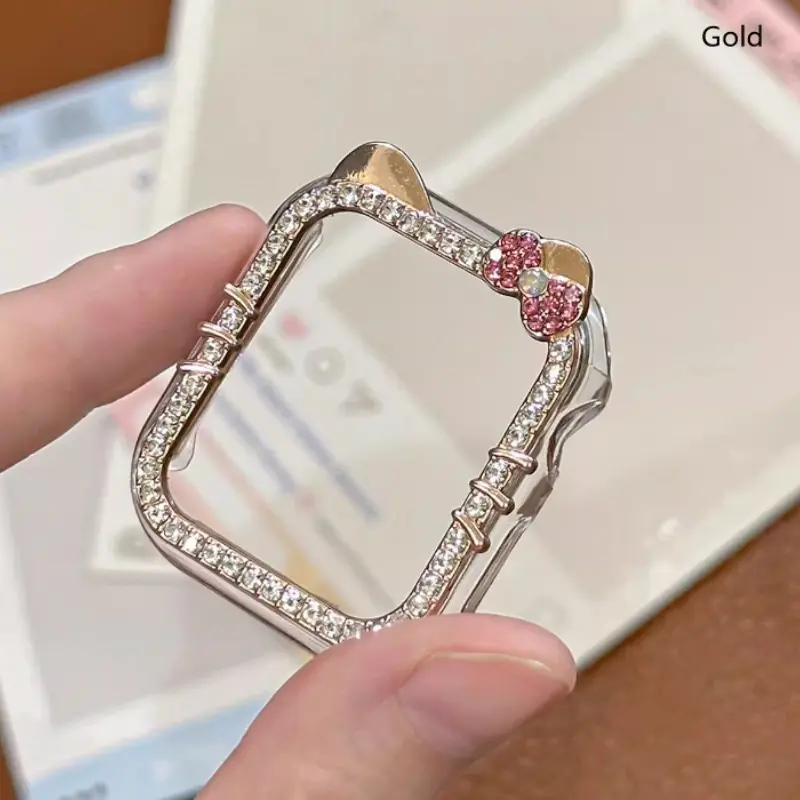 1 pc-Luxury Bling & Cute Cat Ear Case For Apple Watch : Sparkle Rhinestone Decor, Tough & Shockproof , Easy Snap-On Protective Cover for Women (40/41/42/44/45mm, Series SE/11/10) 【Watch Not Included】