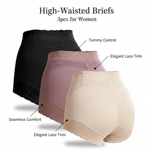 3 packs of women's high-waisted briefs - belly and hip lift, lace lace mesh splicing, high elastic and breathable, non-slip rubber strip, versatile and simple underwear.