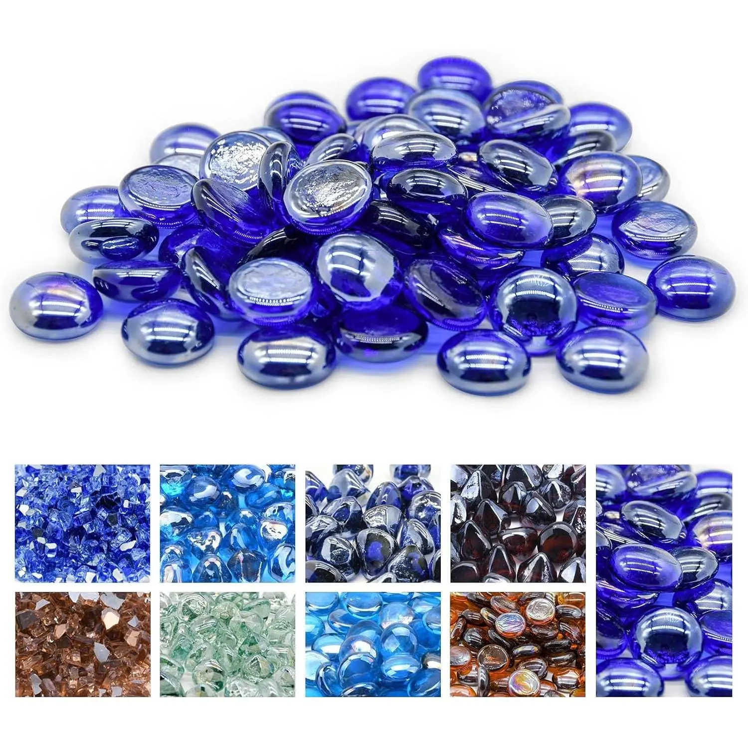 Blue Fire Glass Beads for Outdoor Fire Pit, Fireplace, Replaces Existing Gas Logs & Lava Rocks, 3/4 Inch Glass(10 Pound)(Cobalt Blue)