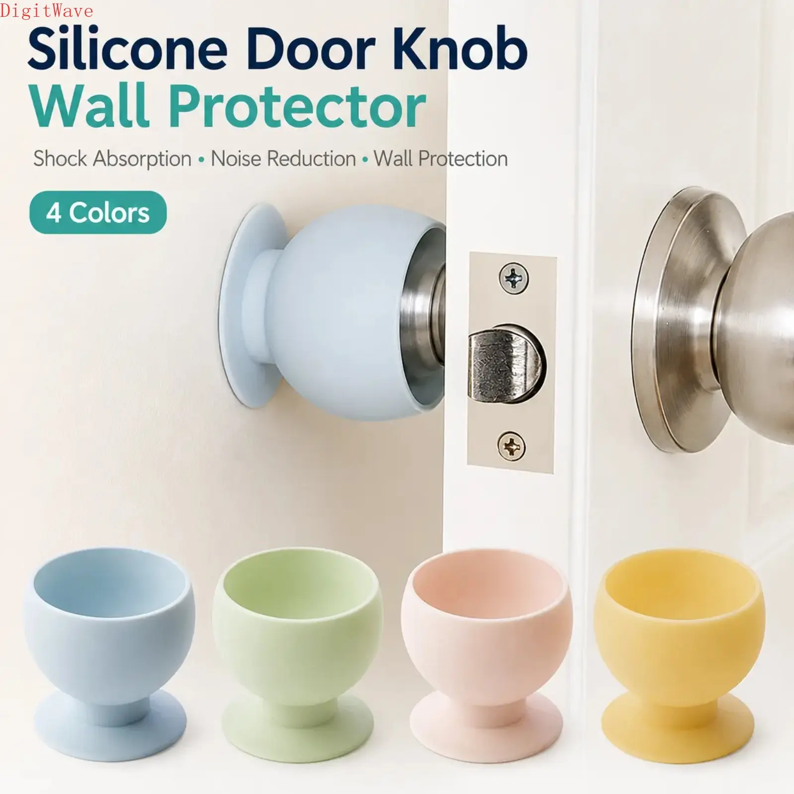 4PCS Silicone Door Stops - No Drill Installation, Easy to Use Suction Cup Handle Stops, Anti-Collision Knob Protector, Noise Reduction Wall Guard for Home & Office, 4 Pieces, Bathroom - MM2