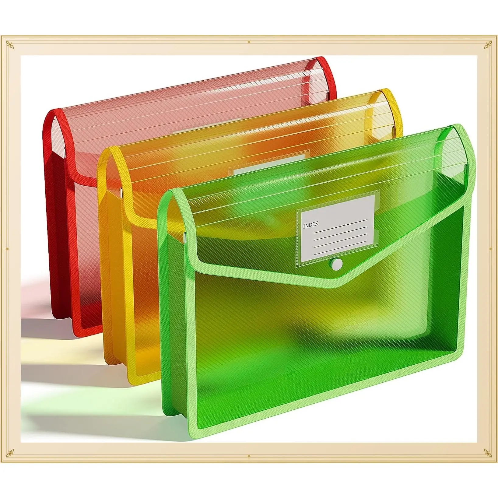 3 Pack Plastic Expanding File Folders with Snap Closure, Transparent Envelopes, No Dividers, Large Capacity Document Organizer for Bills & Taxes, Letter/A4 Size for School, Office, HomeGift