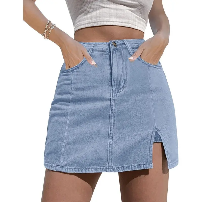 Women’s High-Waisted Denim Skort, Stretchy Mini Jean Skirt with Built-In Shorts and Side Slit, Y2K Summer Outfit for Going Out & Everyday Wear