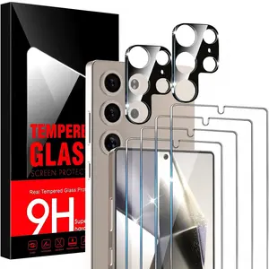 4+2 All-Round Tempered Glass Film Set Compatible with Samsung Galaxy S24 Ultra, 9H Scratch Resistant Anti-Fingerprint Transparent Screen & Lens Protectors