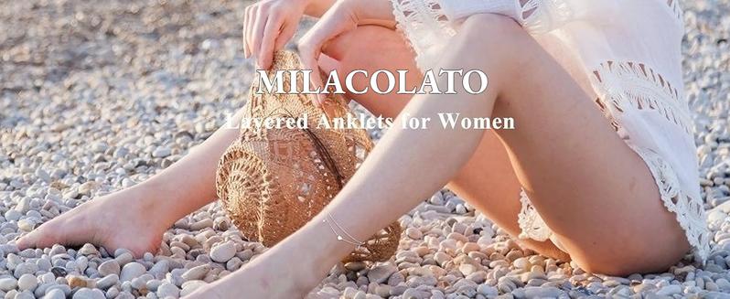 MILACOLATO 925 Sterling Silver Anklet Bracelets for Women Adjustable Women's Anklets for Women Waterproof Butterfly Beaded CZ Heart Beach Layered Ankle Chains for Women