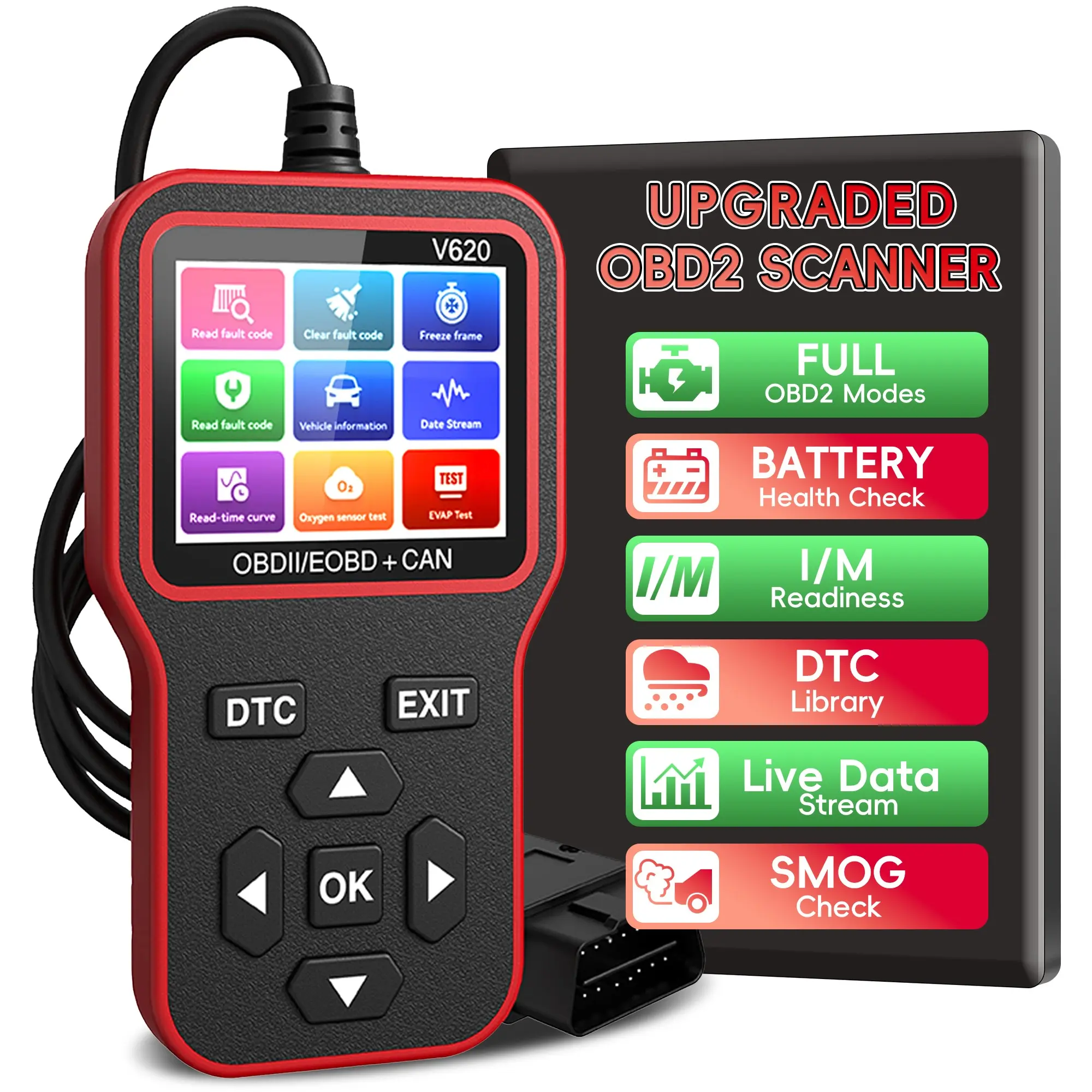OBD2 Scanner Diagnostic Tool, Automotive Car Code Reader with 35,901 Built in DTC Lookup, Check Engine Light Reader, Live Data, I/M Readiness, Battery Voltage Test, for 1996+ Vehicles