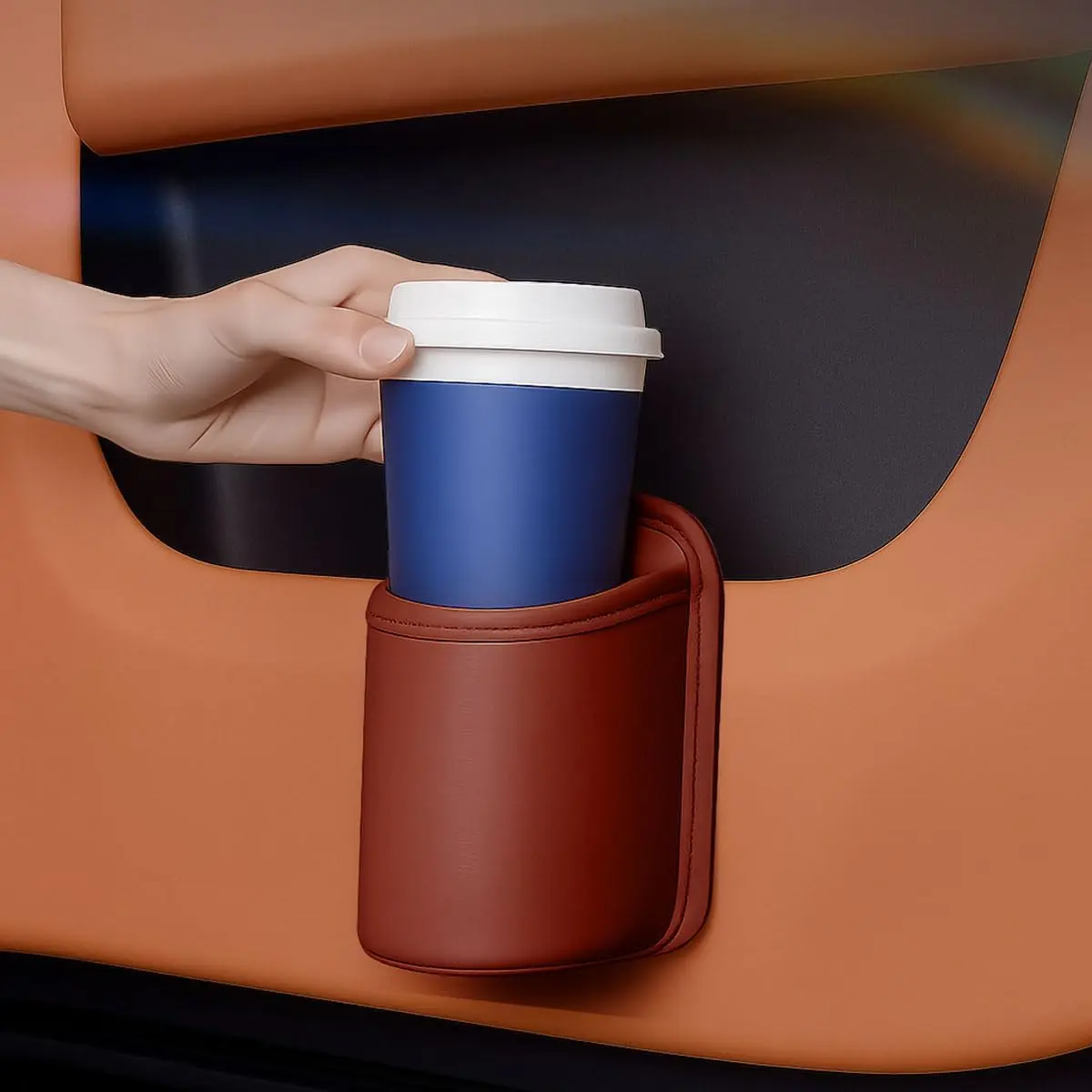 Leather  Cup Holder,  Automotive  Seat Bottle Holders, Scratch-Resistant  Door Drink Holder, Clip- Auto Organizer Accessories for Soda Cans, Coffee (Red)