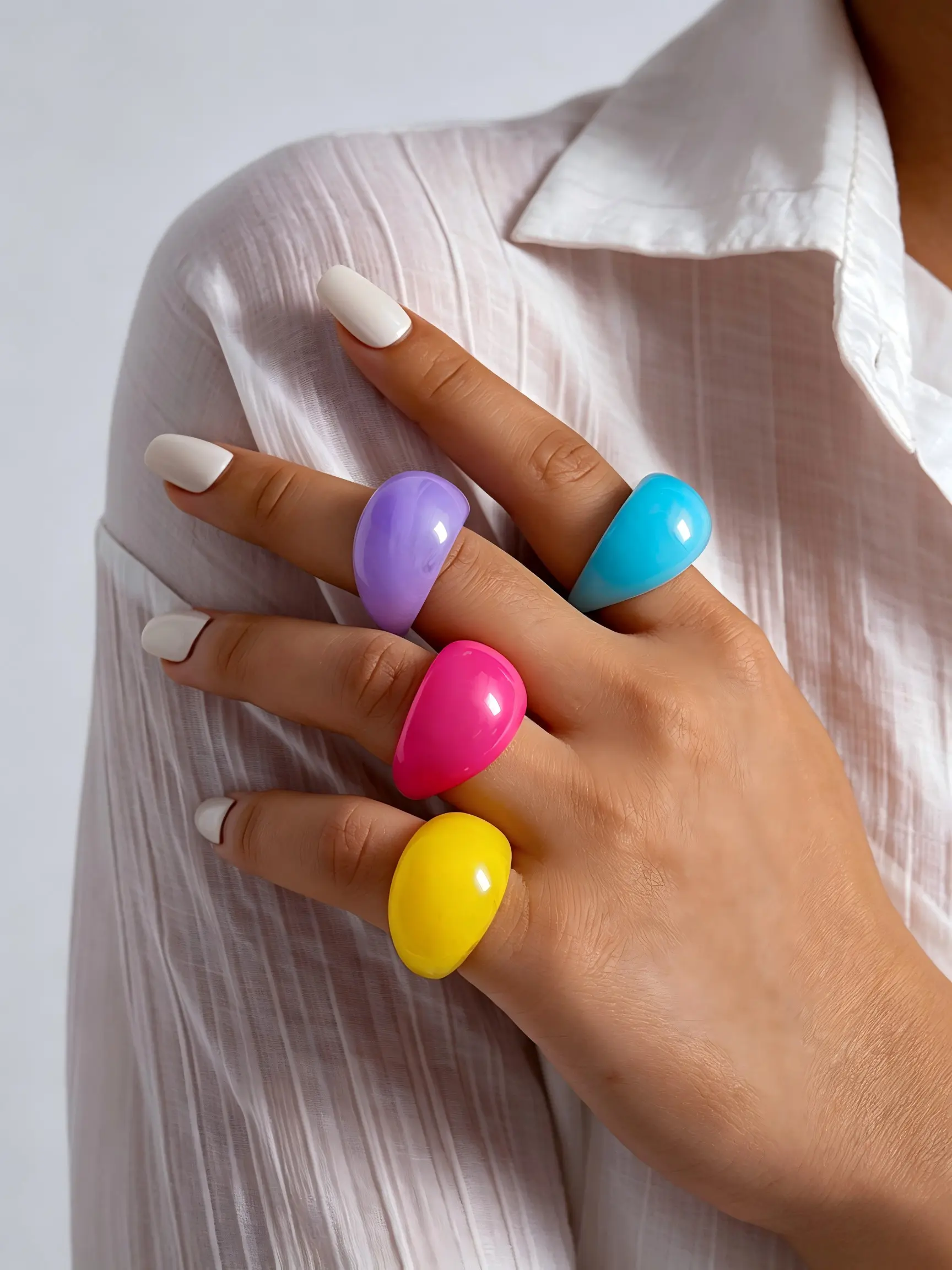 4-Piece Dopamine Resin Geometric Ring Set for Women, Versatile Trendy Vacation Style Rings, Perfect for Everyday Wear