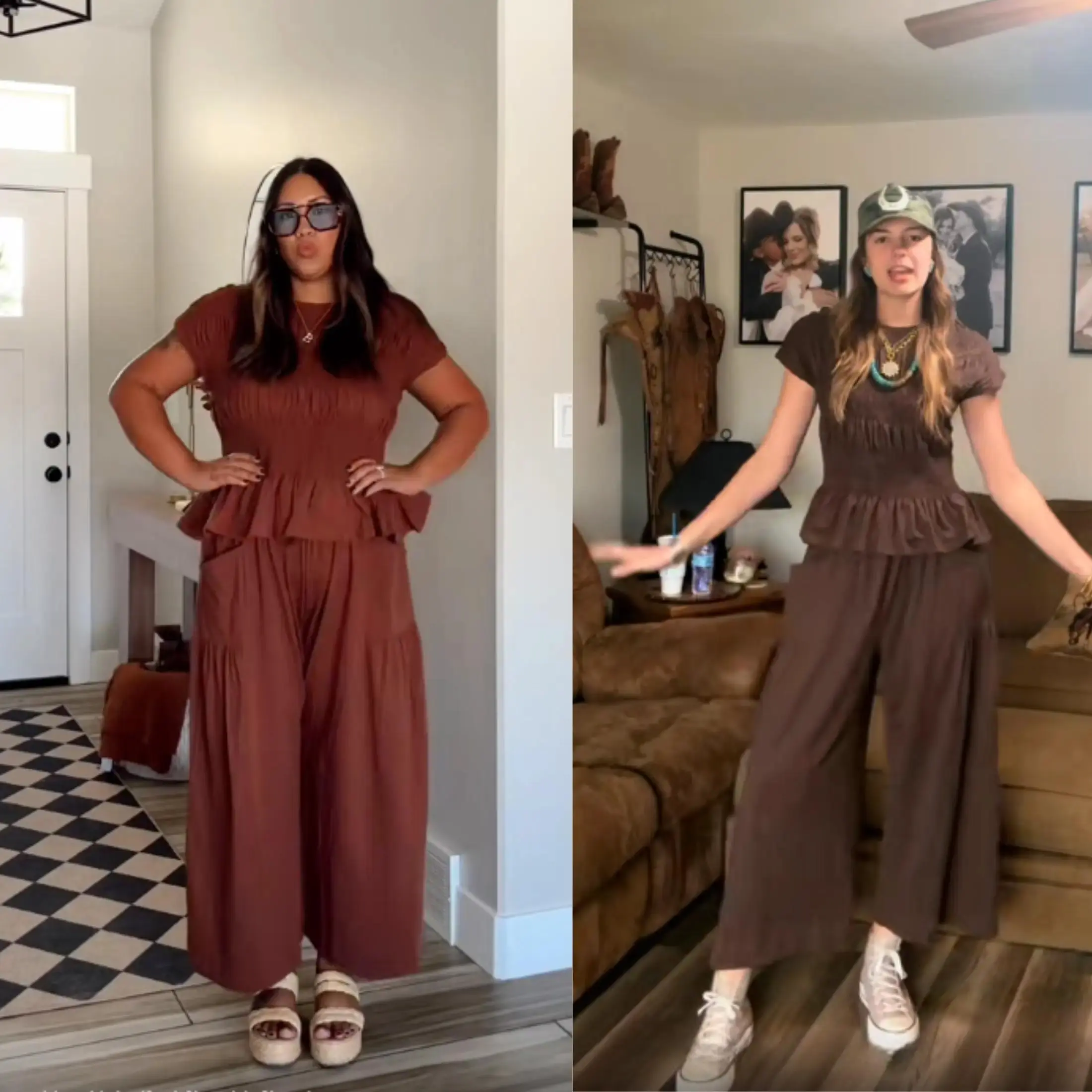 Women’s Boho 2 Piece Pants Set, Smocked Top with High Waisted Wide Leg Pants and Pockets, Casual Summer Vacation Outfit