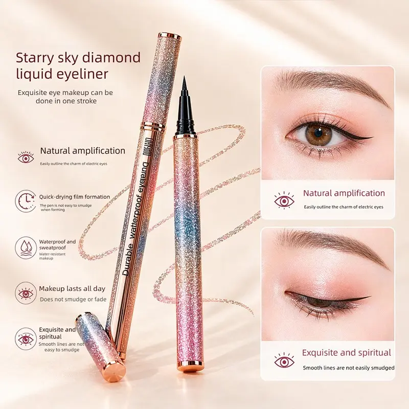 Starry Sky Diamond Liquid Eyeliner, 0.01mm Precision Tip, Waterproof Smudge-Proof, Quick-Drying, Long Lasting, Smooth Application, Makeup Gift