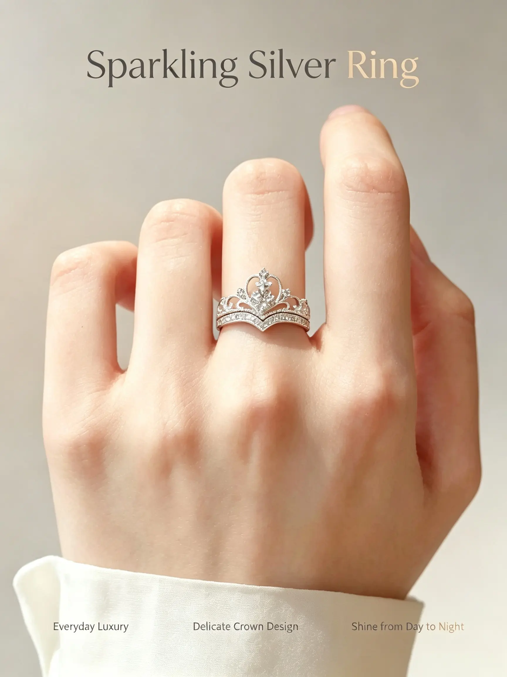 Fashionable High-End Sparkling Zircon Crown Princess Ring Set, Adjustable Zircon Rings, Jewelry Rings, Perfect for Daily Wear, Party Decor, Gift