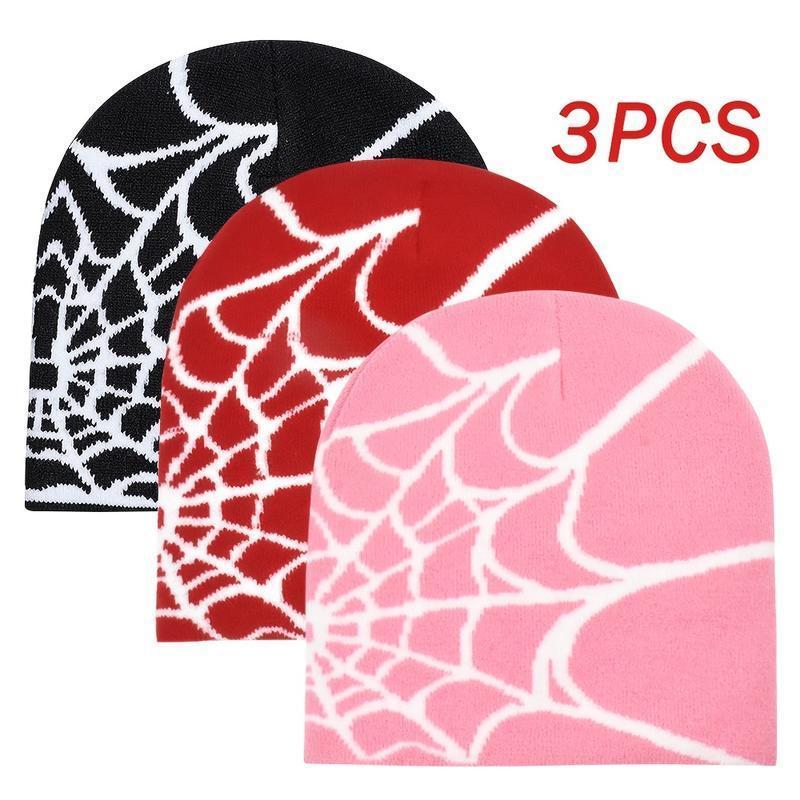 3pcs Winter Knitted Beanie Set – Hip Hop & Gothic Streetwear Hats, Warm Handmade Funky Design, Machine Washable Essentials for Men & Women, Perfect for Cold Weather
