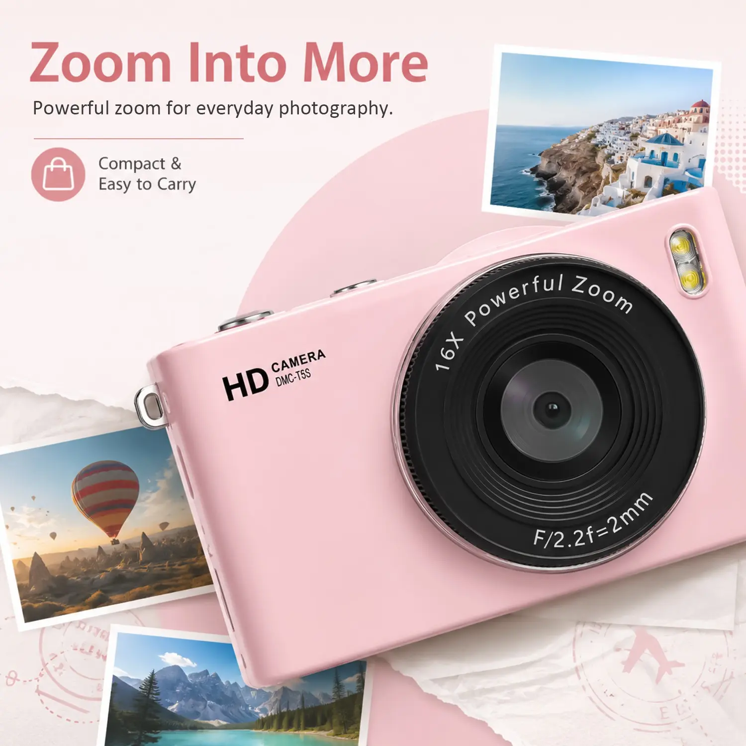 Elegant Flip Screen Digital Camera, 180° Rotatable Display, Auto Focus, HD Photography, Lightweight Portable Design, Includes 32GB Card & Bag