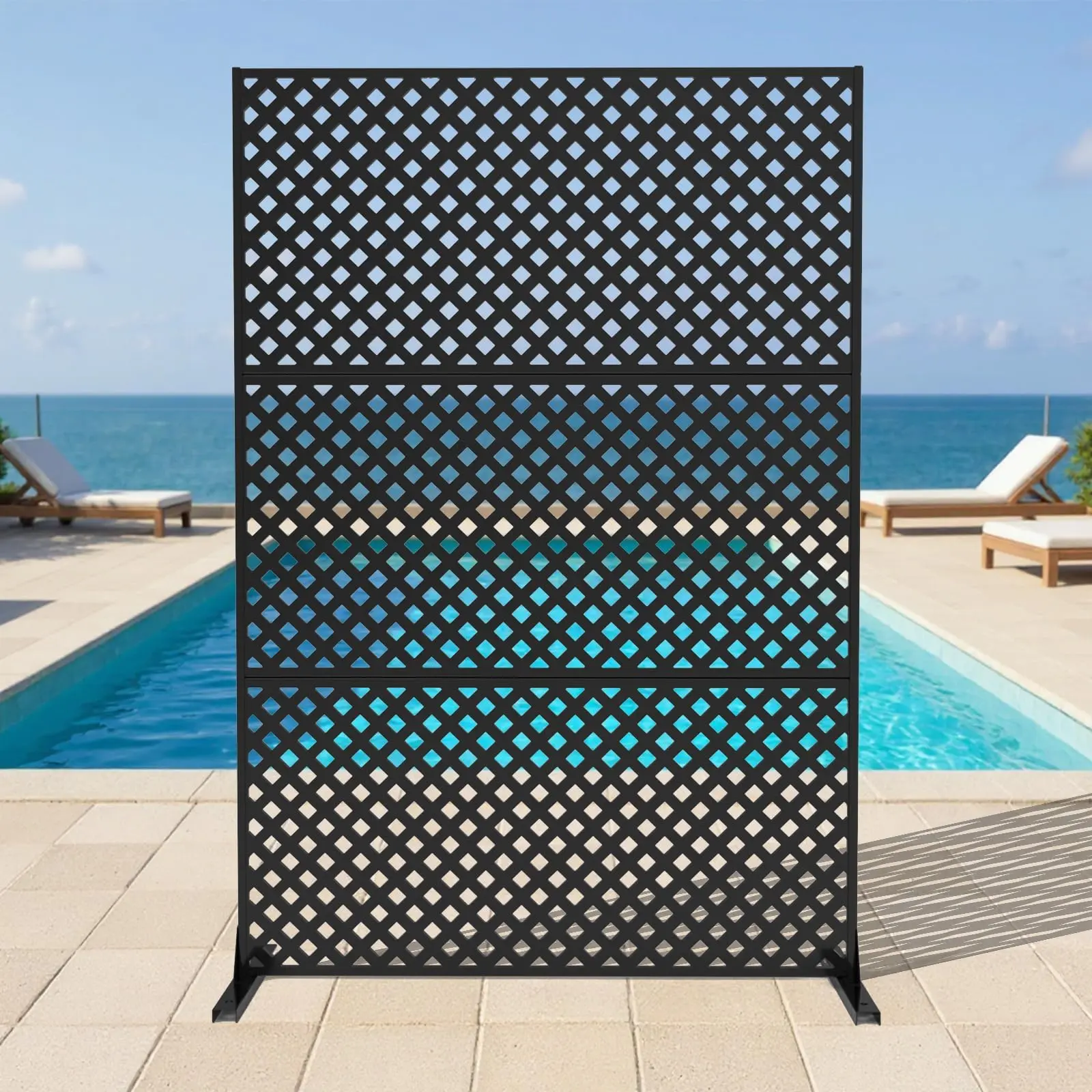 Galvanized Steel Privacy Screen – Freestanding Outdoor Fence Panel with Stand, Weatherproof Decorative Divider for Patio Balcony Garden Deck, UV-Resistant & Easy Assembly