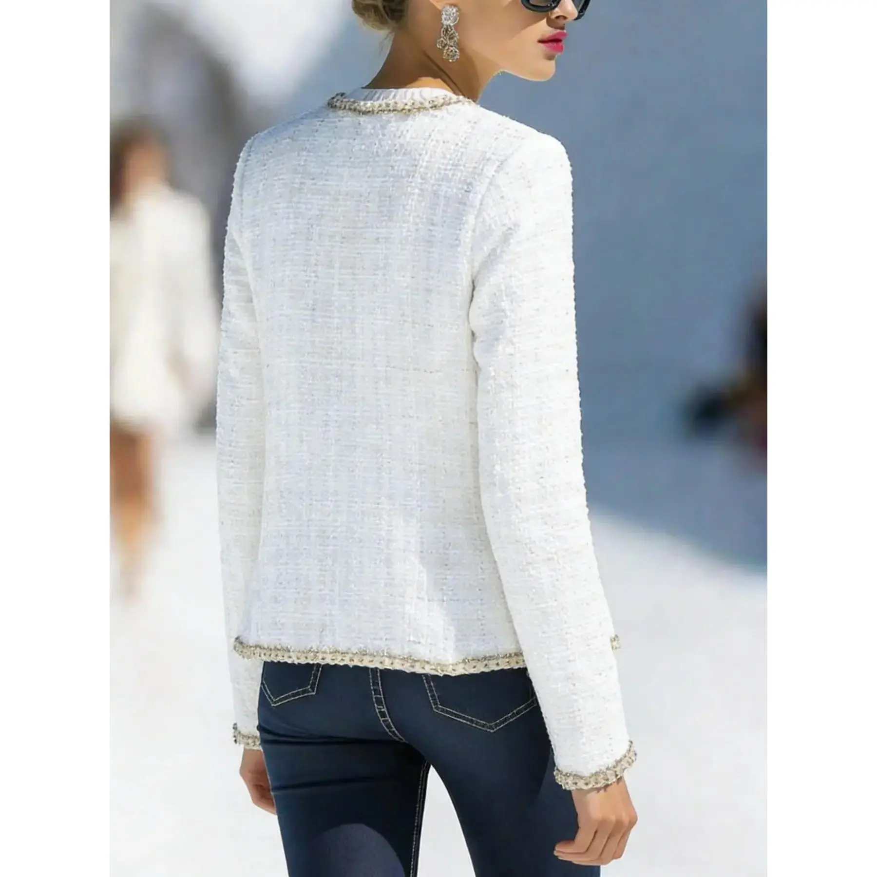 Modern French Style Tweed Coat for Women, Autumn Winter New High-End Elegant Short Jacket, Name Brand Fashion Outerwear, Comfort Fit Essential Wardrobe Piece Casual Everyday Street Trendy Chic Premium Quality Look Style