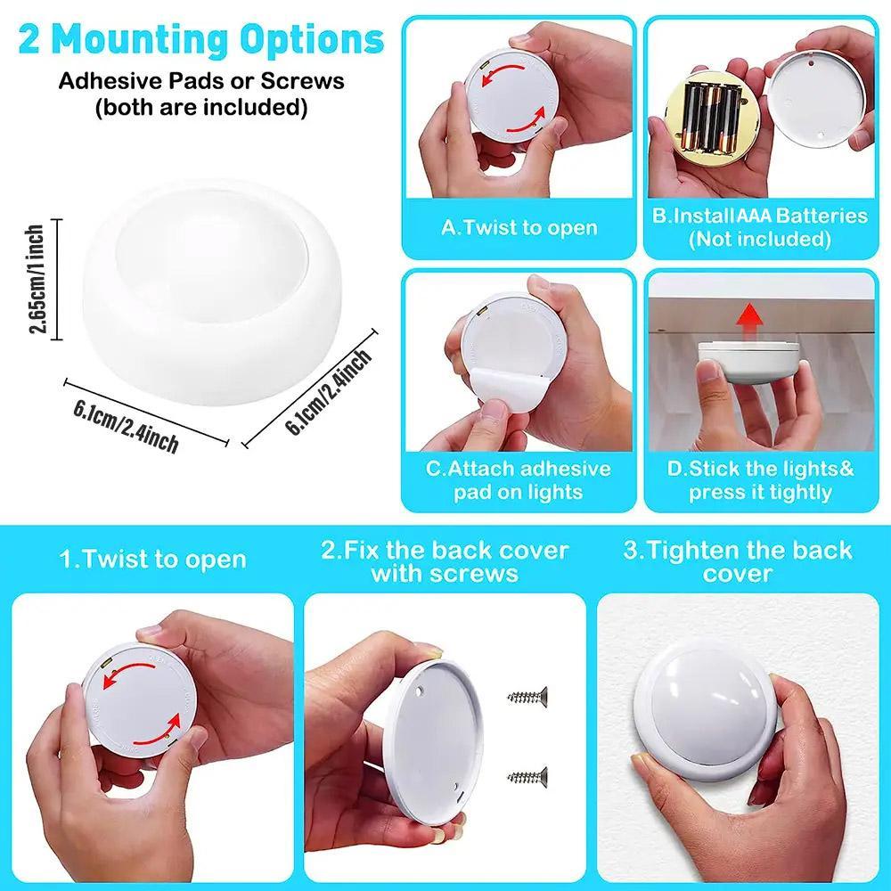 LED Puck Dimmable Night Light, Battery Powered LED Cabinet Light With Remote & Touch Control For Closets, Bedroom Walls, Cabinets, Walkways