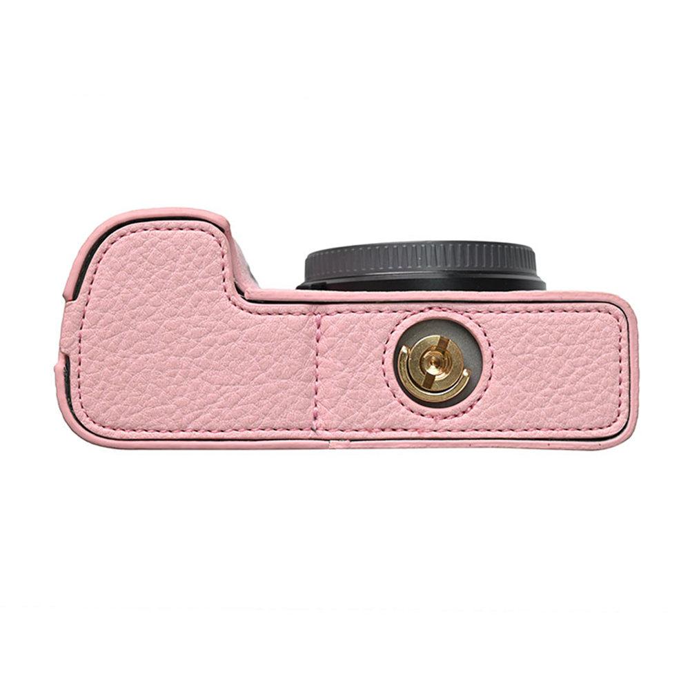 Litchi Pattern PU Leather Camera Half Case for Sony A6300 A6400 A6000 A6100 Bottom Opening Magnetic Cover With Strap