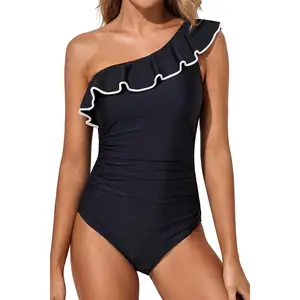 Tempt Me Women One Piece Swimsuits Tummy Control One Shoulder Bathing Suits Ruffle Swimwear