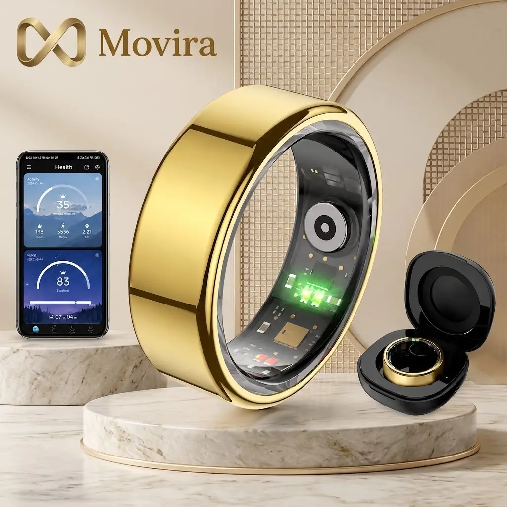 Movira Smart Ring, Health Tracker, Heart Rate, Fitness Tracker with 24/7 Sleep Tracking,  Stress & Cycle Insights, Family Care Mode, Free App, No Subscription for Men & Women, Android & iOS Compatible, Wearable, IP68 Waterproof Wearable Sport Device