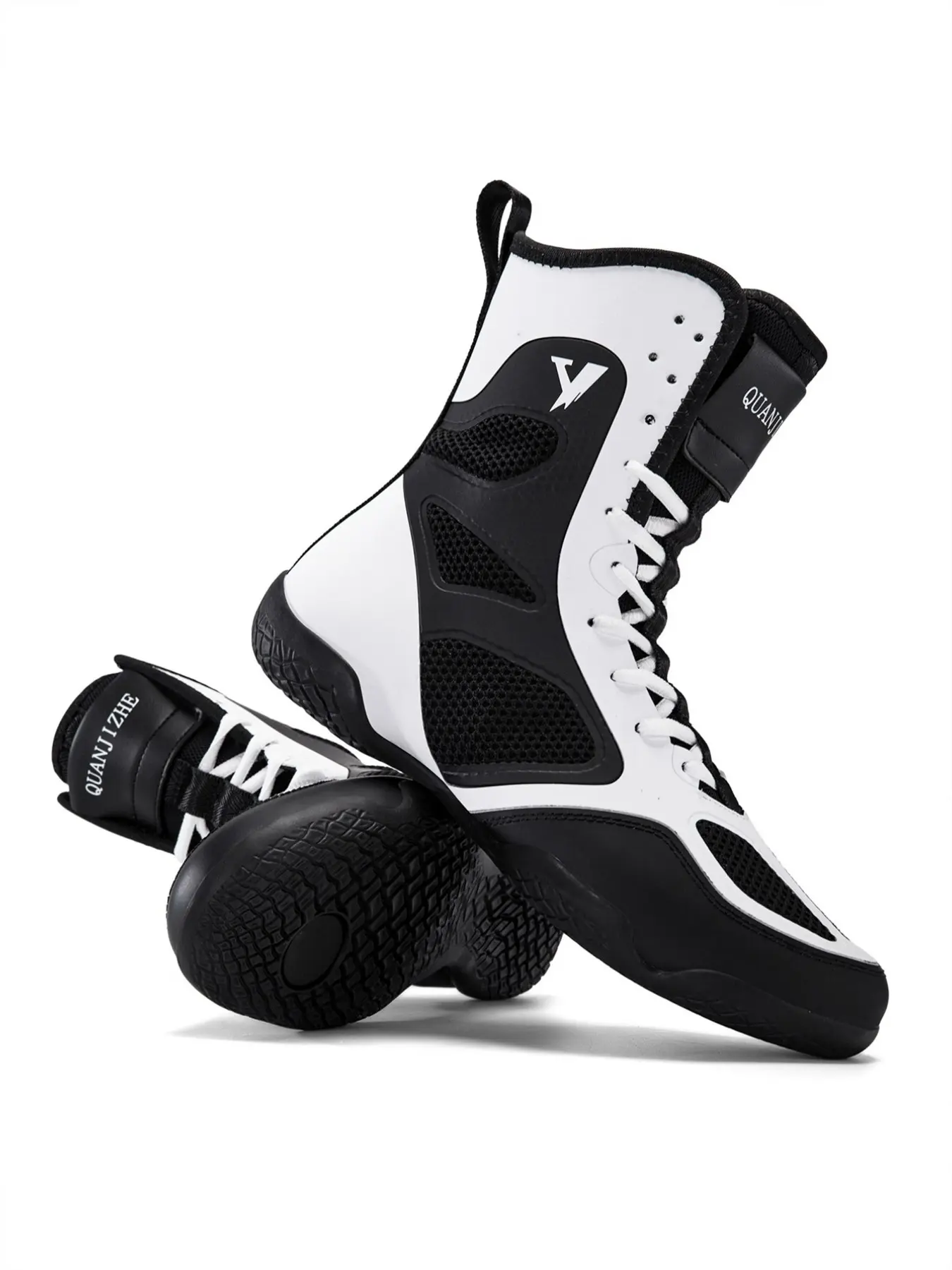 Men's Boxing Shoes, Professional Boxing Shoes, High Top Lace Up PU Fabric Rubber Sole Training Shoes, Gym Shoes, Combat Training Shoes, Indoor Boxing Training Shoes