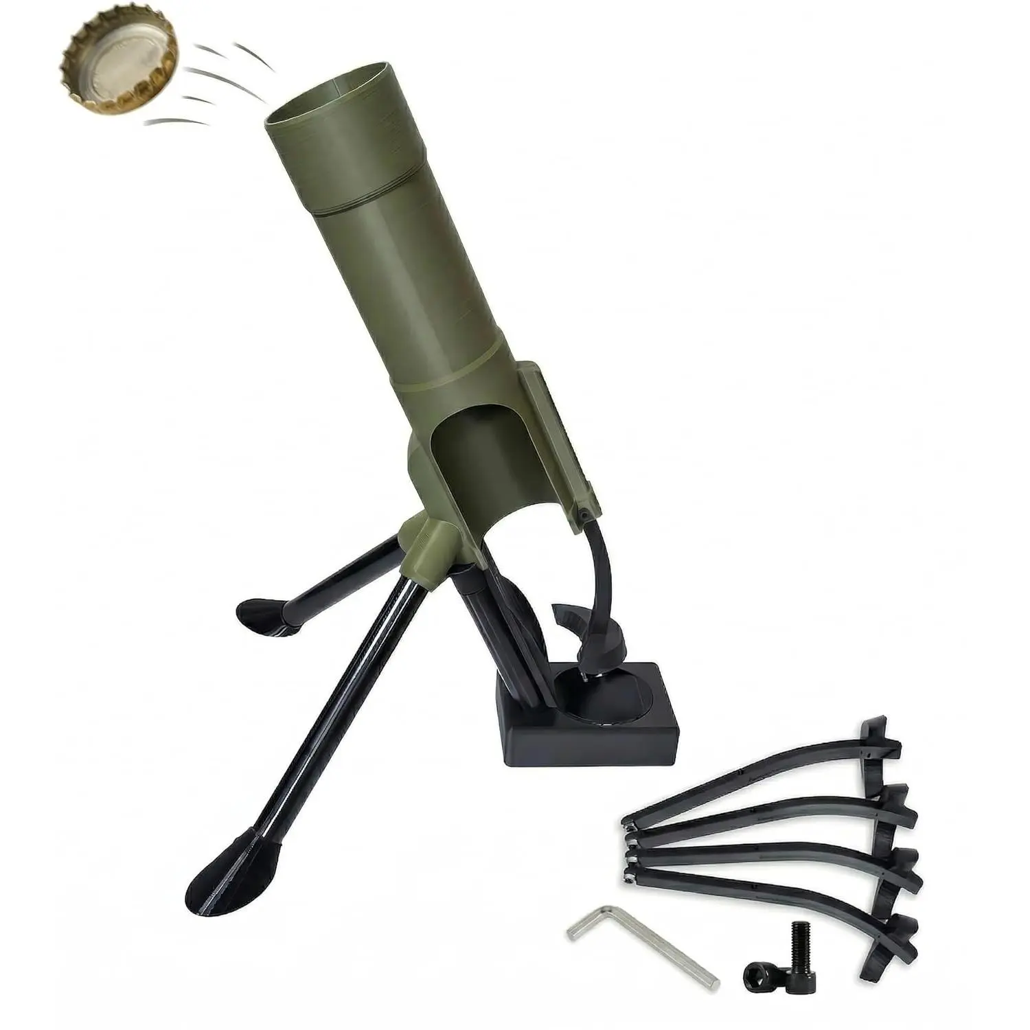 Mortar-Style Bottle Opener with Cap Launcher | 3.14in Wide Muzzle, Heavy-Duty Military-Themed Bar Decor – Novelty Gift for Men, Veterans & Dads