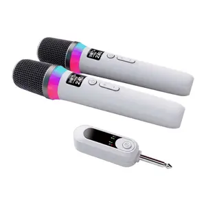 Wireless microphone, one to one/one to two rechargeable wireless microphone with LED lights, 40H duration, 200FT range reception, low latency karaoke microphone (white/black) for singing, speaking, and gatherings