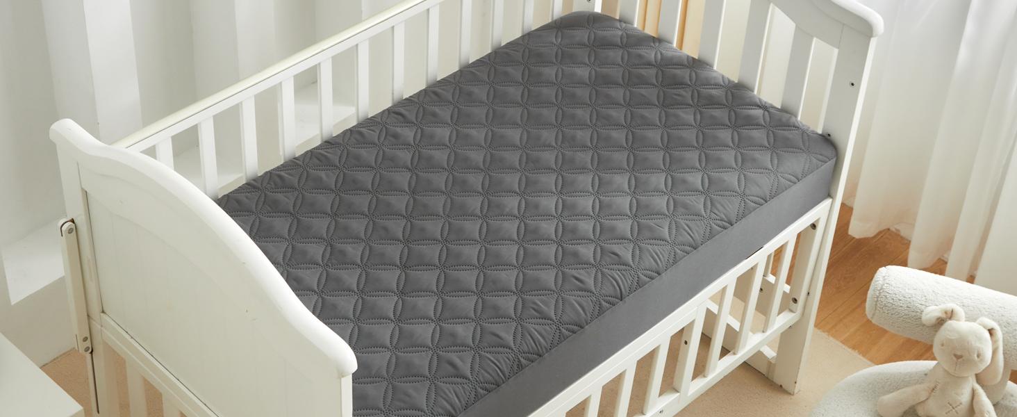 Waterproof Mattress Protector Crib, 2 Pack Soft Gray Mattress Pad, Noiseless Machine Washable Mattress Cover, Ultimate Protection for Your Baby's Crib Toddler Bed (52''x28'')