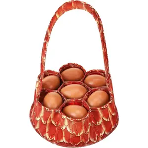 Egg Collecting Basket, Canvas Egg Basket for Gathering with 7 Pouches for Chicken, Duck, Goose, Bird, Various Poultry Collection (Feathers)