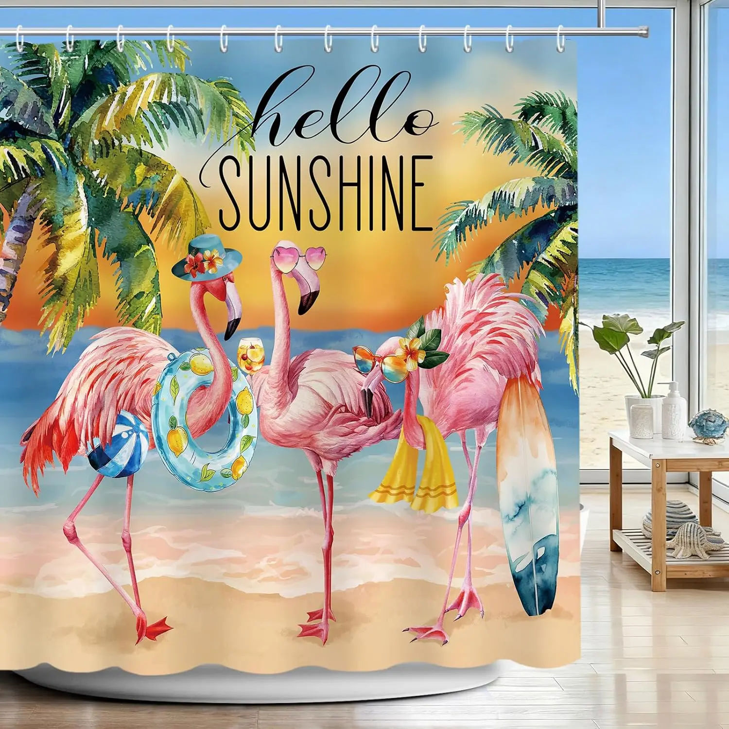 Flamingo Shower Curtains, Waterproof Bathroom Shower Curtains, Summer Bathroom Decor Set with Hooks, Washable Modern Curtain Decor