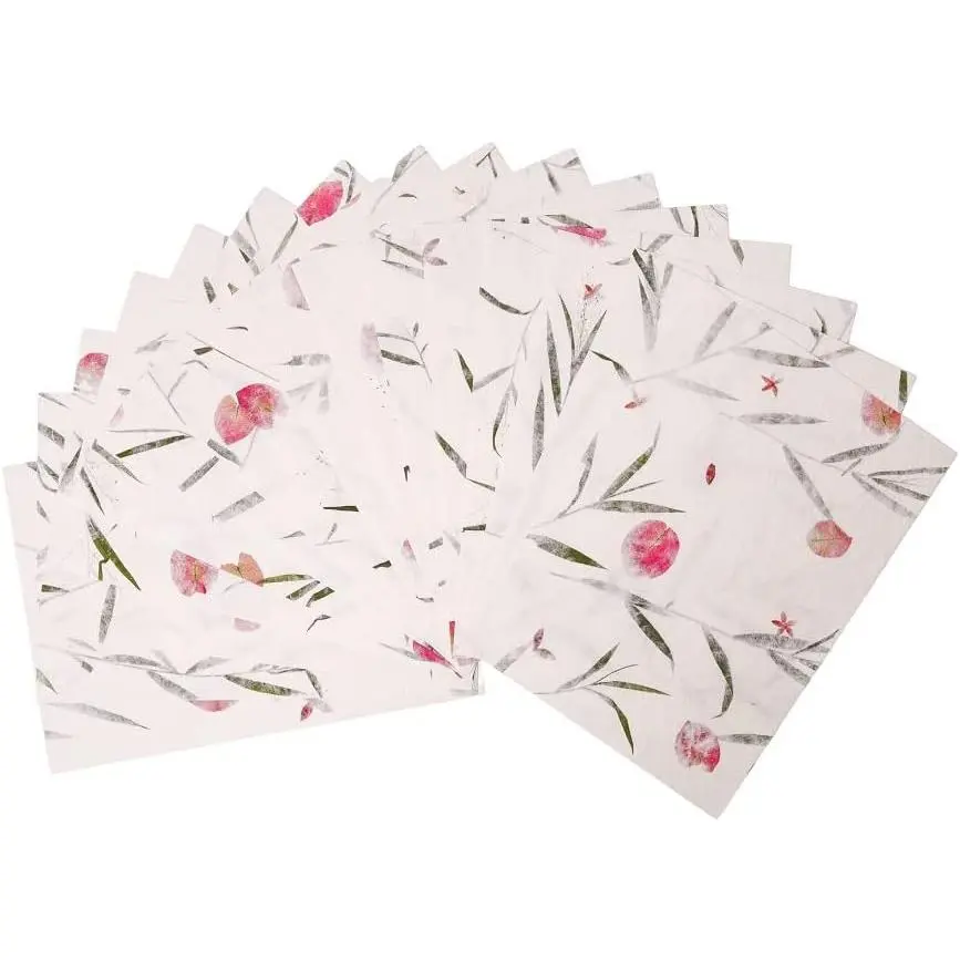 Mulberry Paper A4, 20 Sheets Botanical Decorative Paper with Pressed Bougainvillea  &  Grass,   Paper for Invitations, Scrapbooking, Calligraphy, DIY Crafts