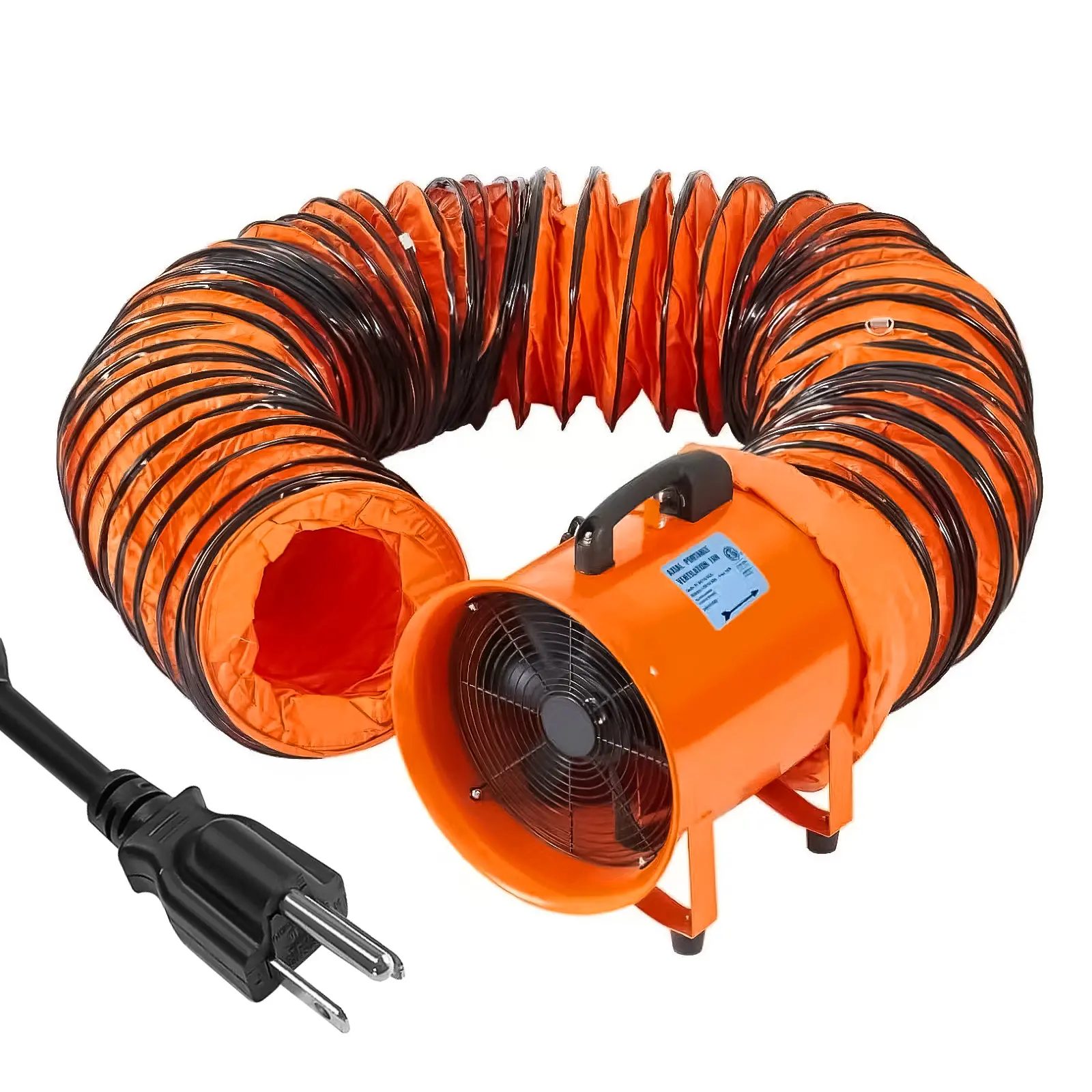 12 in High-Speed Portable Steel Frame Utility Blower Fan, Industrial Exhaust Extractor for Paint Booths, Workshops, Includes 32.8FT Ventilator Duct Hose