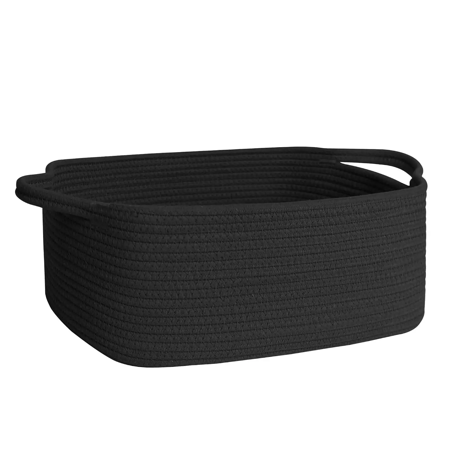 Black Cotton Rope Woven Storage Basket, Medium Decorative Organizer Bin for Dog Toys, Towels, Books, Closet, Bathroom & Bedroom, Empty Gift Basket