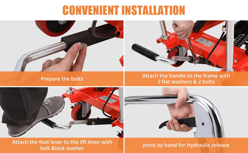 GARVEE Hydraulic Lift Table Cart 500lbs, Lift Table Capacity 28.5"Lifting Height, Manual Single Scissor with 4 Wheels and Non-Slip Pad Thickness 3mm for Material Handling and Transportation Red