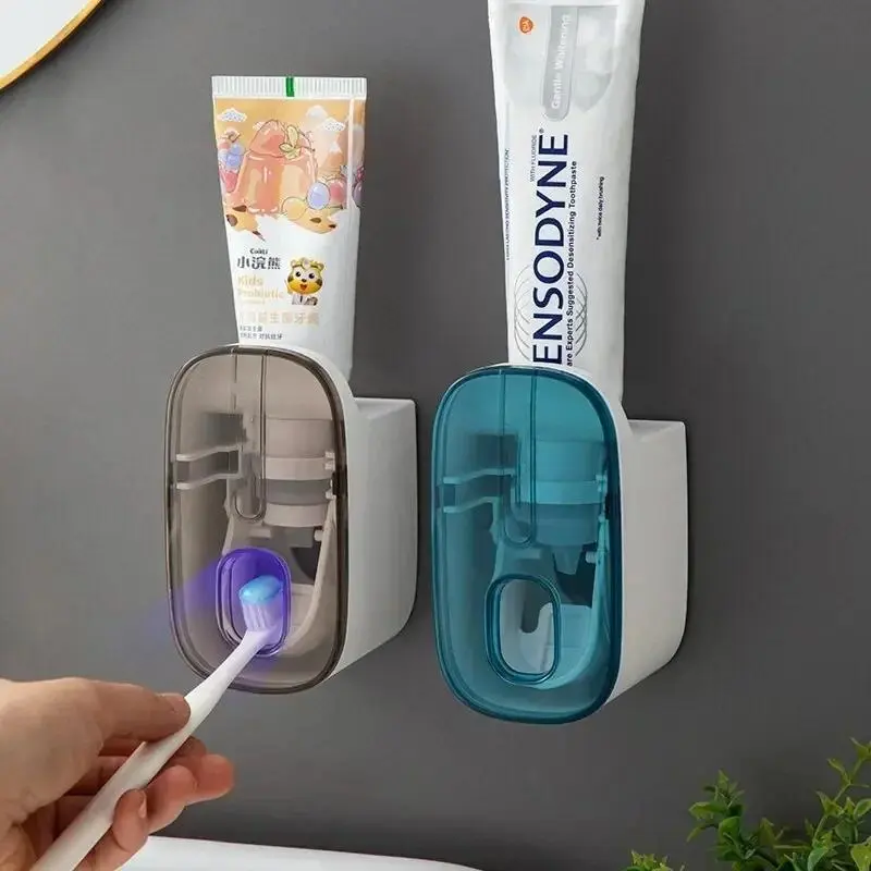 1 PCS Waterproof Wall-Mounted Silicone-Plastic Automatic Dispenser Integrated Toothbrush Holder with Lazy Toothpaste Tube Squeezer, 11*6.5*7cm, 168g - Bathroom Home Supply