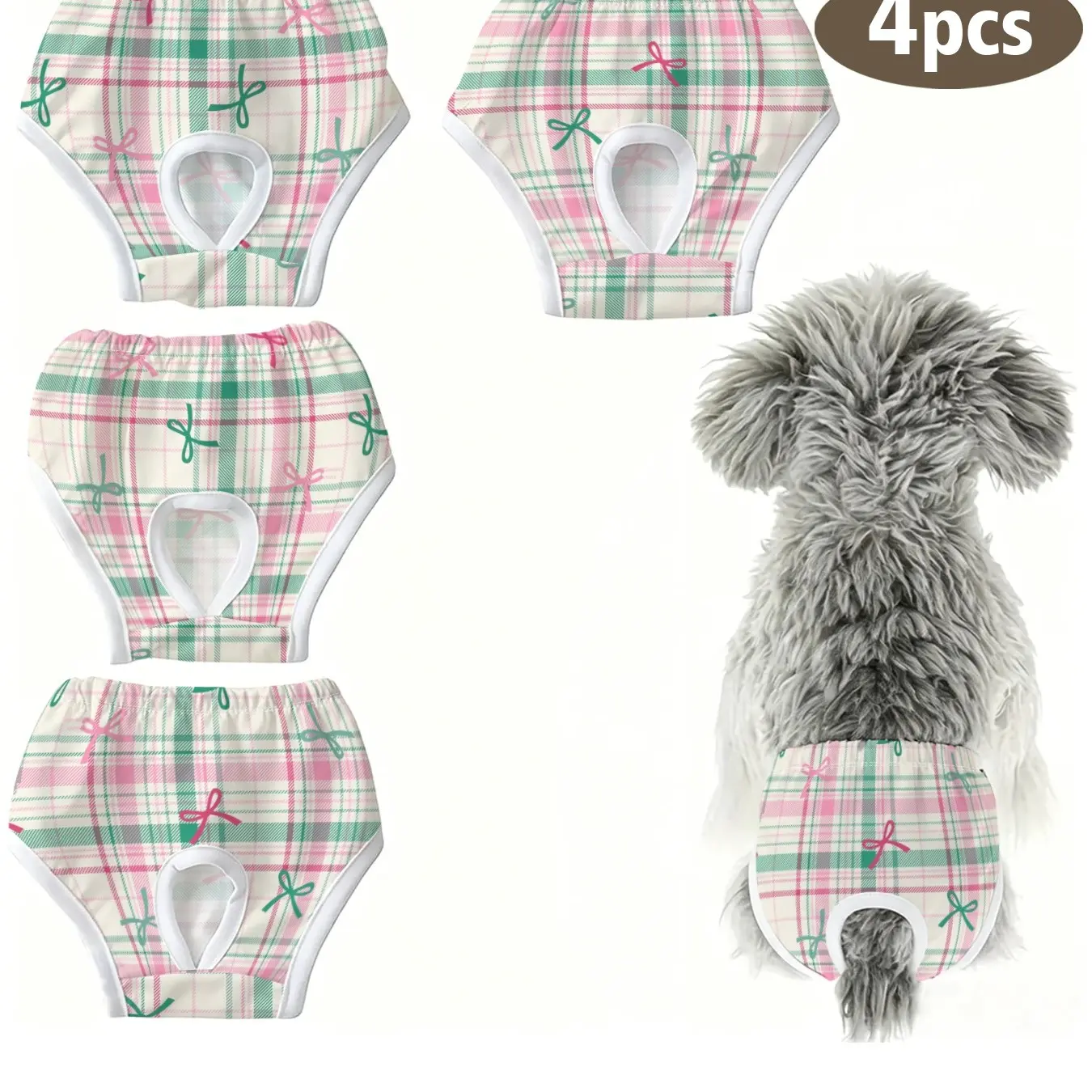 4-Piece Set Cute Dog Cat Underwear, Plaid Bow Print, Anti-Interference Panties for Small Pets, Ideal for Holidays, Home, Travel, Gift