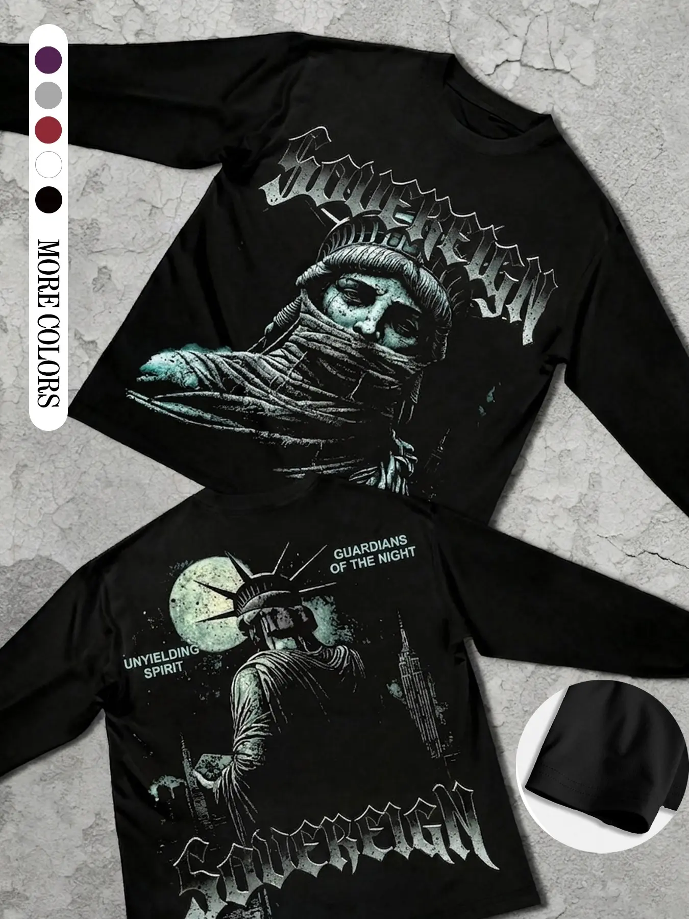 Unisex Round Neck Long Sleeve T-Shirt with Double-Sided Print for Halloween, Christmas and Thanksgiving Gift, Cyberpunk Design for Tech Enthusiasts