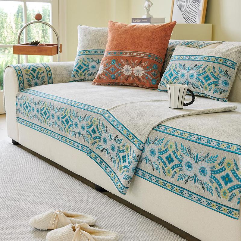 Floral Pattern Sofa Cover, 1 Count Non-slip Sofa Towel, Sofa Protector, Dustproof Sofa Cover, Home Decor Supplies