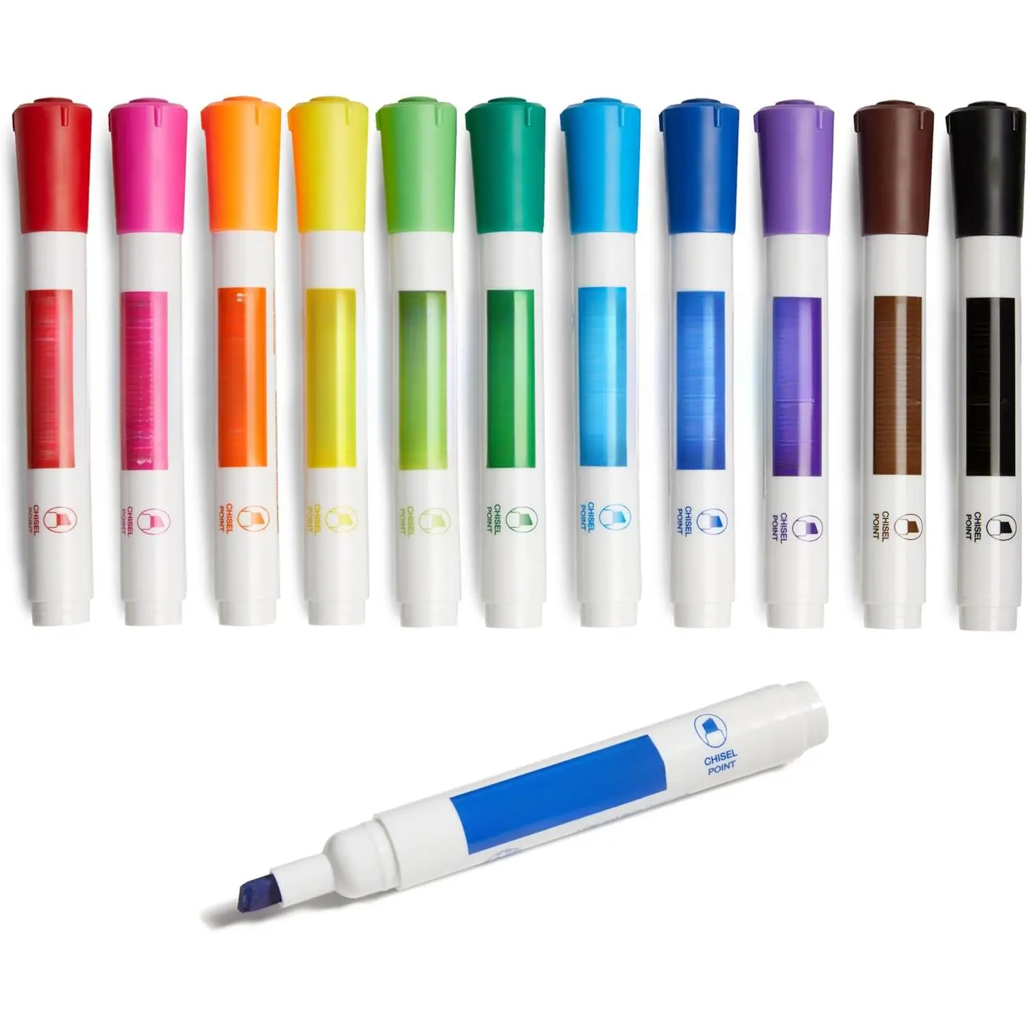 Basics Dry Erase Whiteboard Markers, Chisel Tip, Low-Odor, Assorted Colors, 12-Pack, Erase Easily