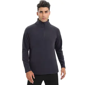 Men Fleece Stand Collar Half Zip Sweatshirt, Raglan Sleeve Soft Warm Pullover Top for Outdoor Daily All Seasons Wear