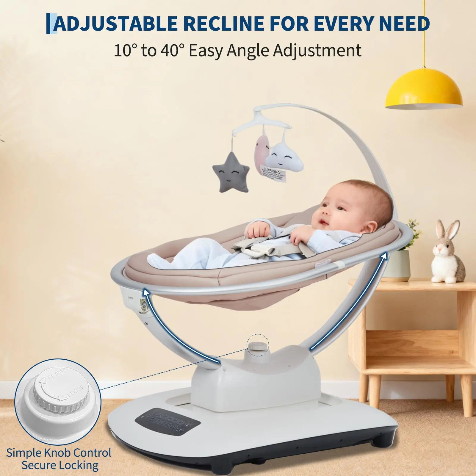 Garvee Knit Fabric Electric Baby Swing for Newborns - Reclining Seat with 5-Point Harness, Multiple Motion Modes & Speeds, Remote Control, 8 Soothing Music & Sounds, Light Grey