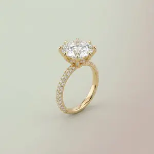6 Prong Floral Crown Round Brilliant Moissanite Engagement Ring Fully Paved Double Side Shank Silver Plated Alloy Two Finishes Gold Tone & Silver Tone Vintage Wedding Promise Stack Band Unisex Elegant Fine Jewelry US Ring Sizes 6-13