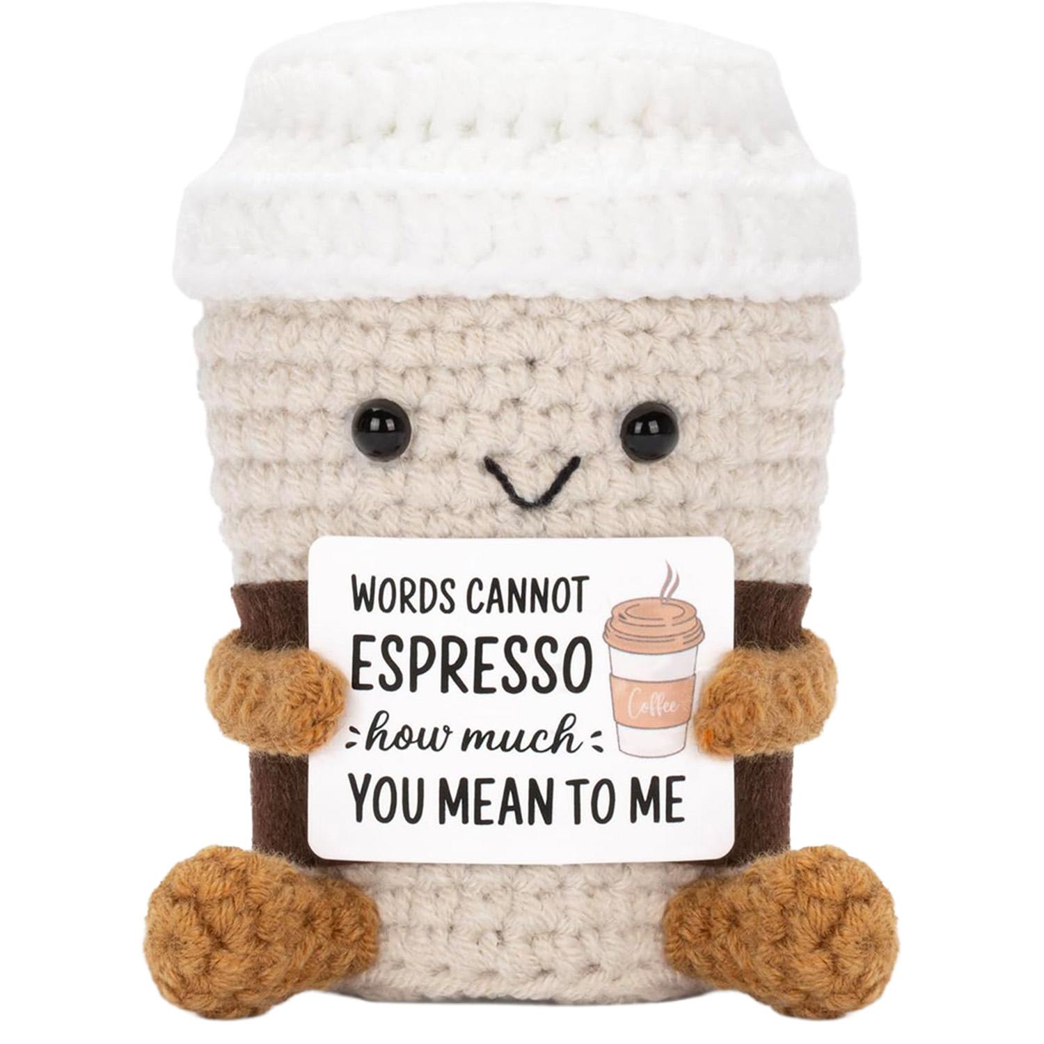 Positive Crochet Coffee Potato Emotional Support Doll, Funny Cute Knitted Potato Partner Toy with Inspirational Positive Card, Perfect Cheer Up Gag Gift for Best Friend Birthday, Women, Teacher & Fall Holiday Surprises to Bring Warmth & Encouragement