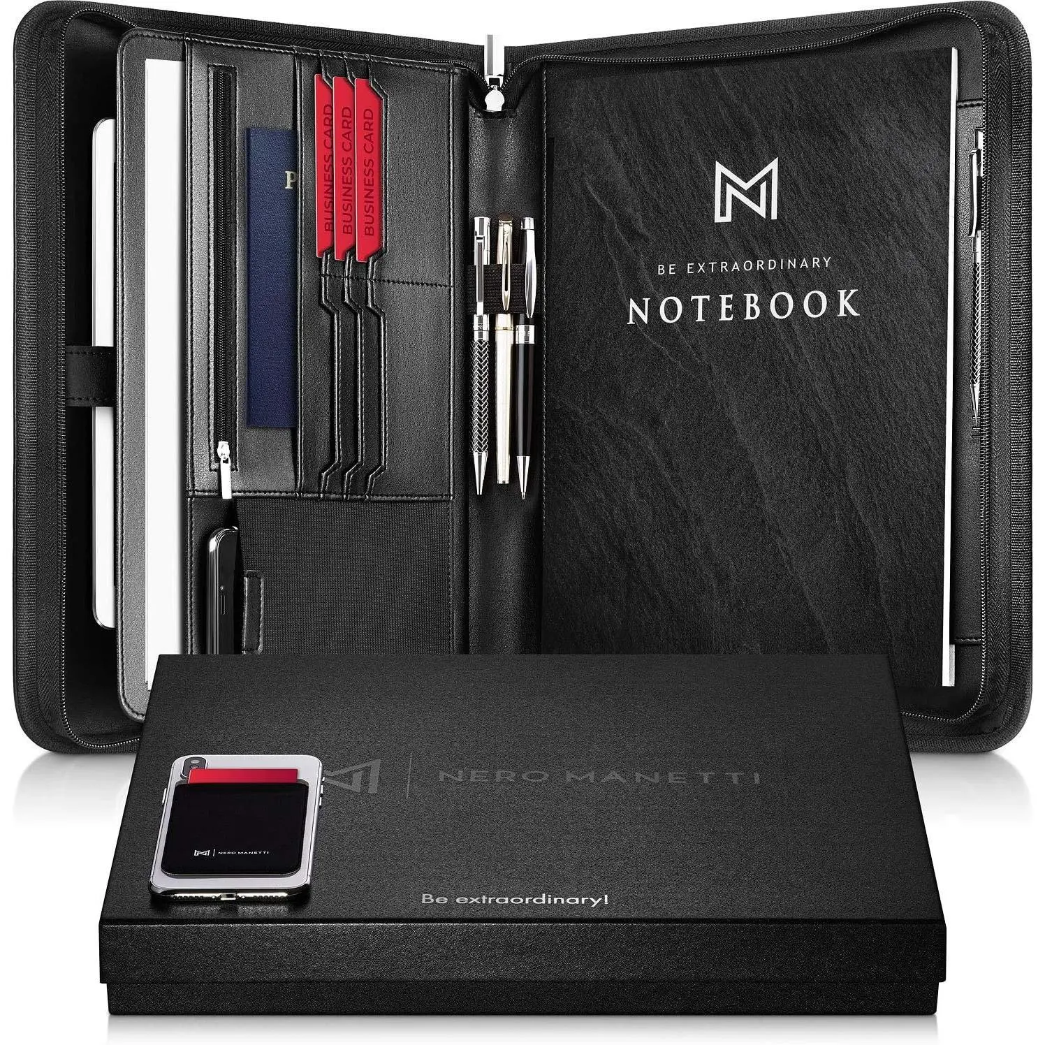 - Zippered Vegan Leather Padfolio/Portfolio Pad Holder-Business PU Leather Notepad Folder for Resumes, Interviews, iPad/Tablet, Phone, Legal Pad Notebook Executive Binder for Women, Men