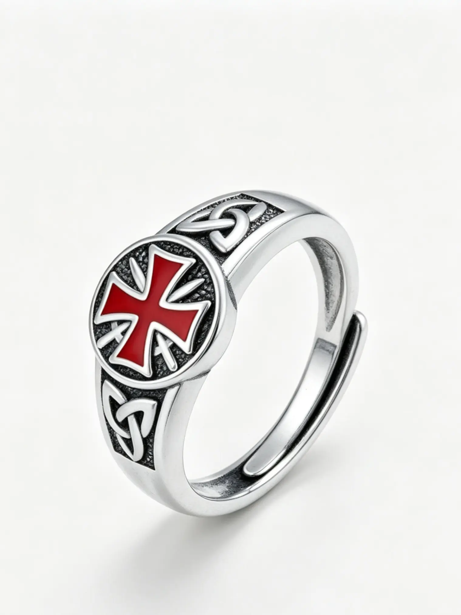 Mystical Ancient Ritual Cross Medal Ring, Unisex, Dark Magic, Eternal Life, Adjustable Open Ring, Geometric Pattern, Zinc Alloy