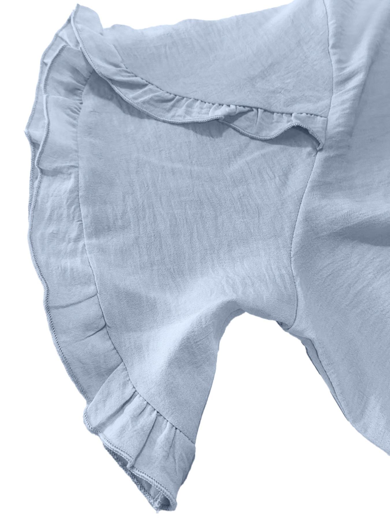 Plus Size Plain Frill Trim Petal Sleeve Notched Neck Tee, Casual Short Sleeve T-shirt for Daily Wear, Women Plus Clothing for All Seasons