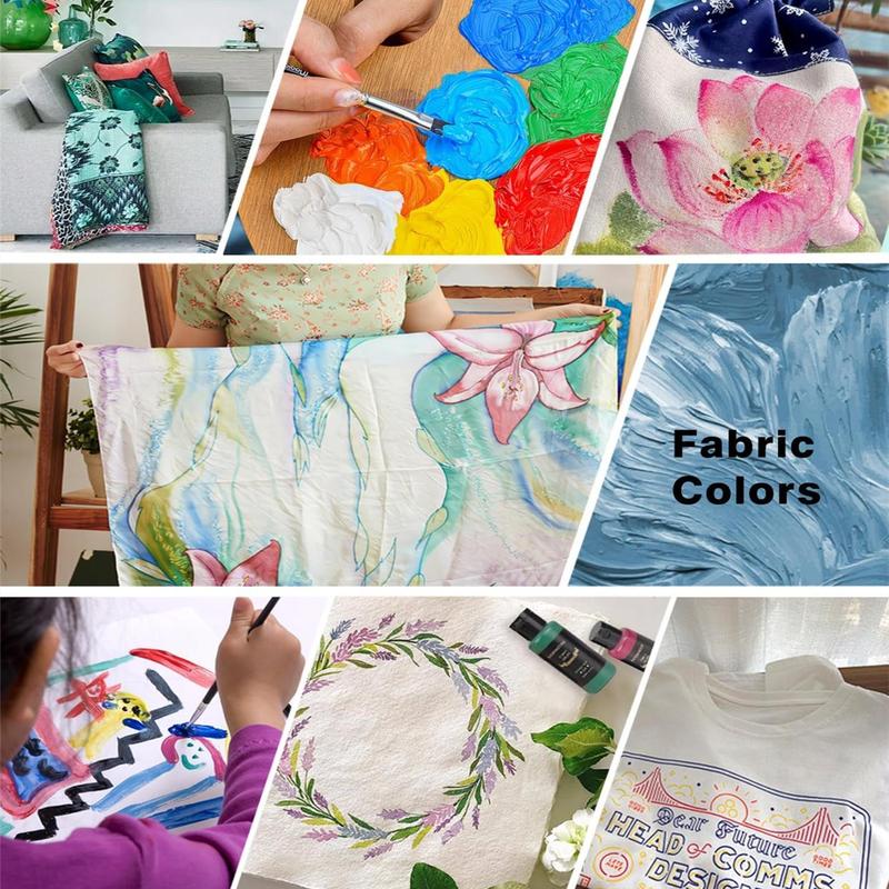 Colorful Fabric Paint Set, 12/24 Colors Fabric Paint with Brushes, Non-toxic Slick Painting Set for Adults, Beginner & Artists, Diy Painting Supplies