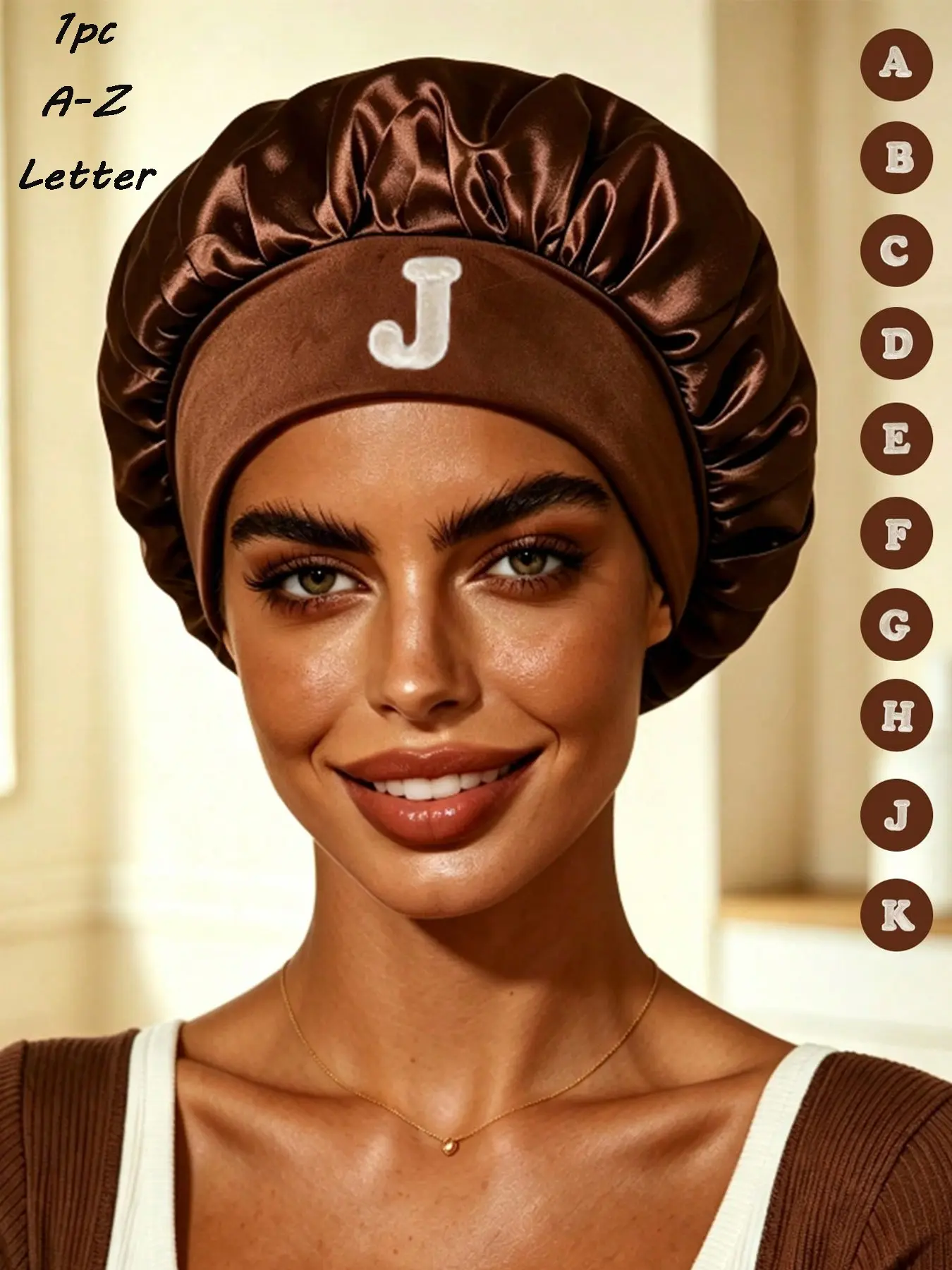 1PC Custom A-Z Letter Satin Hair Bonnet, Curly Hair Cap, Overnight Hair Protector, Adult Unisex, Post Blow-Dry Hair Care, Hotel Accommodation, Short Trip, Personalized Gift